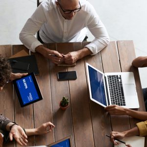 Tech workers working at the table