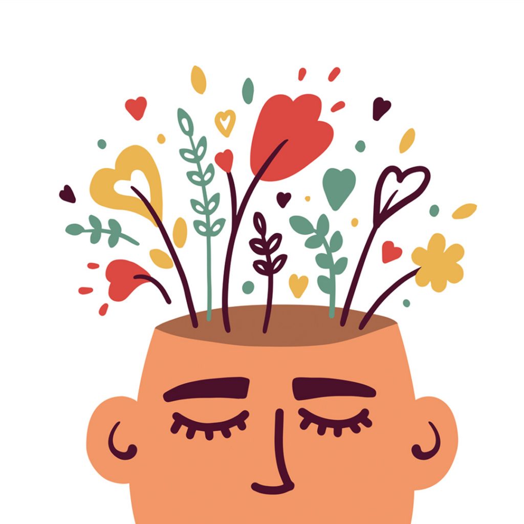 Human head with flowers inside vector concept