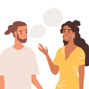 vector of a Young couple talking together.