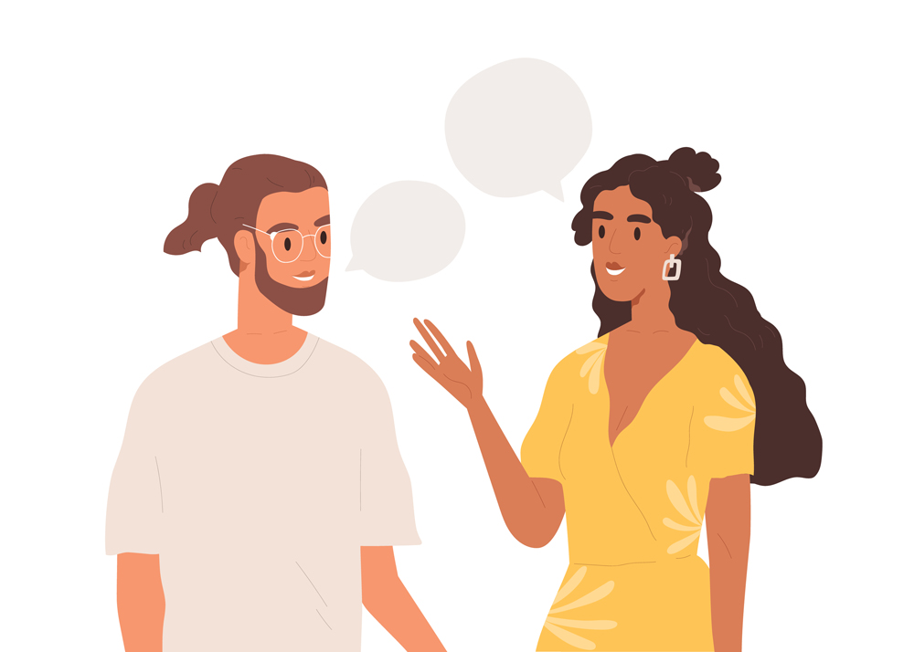 vector of a Young couple talking together.